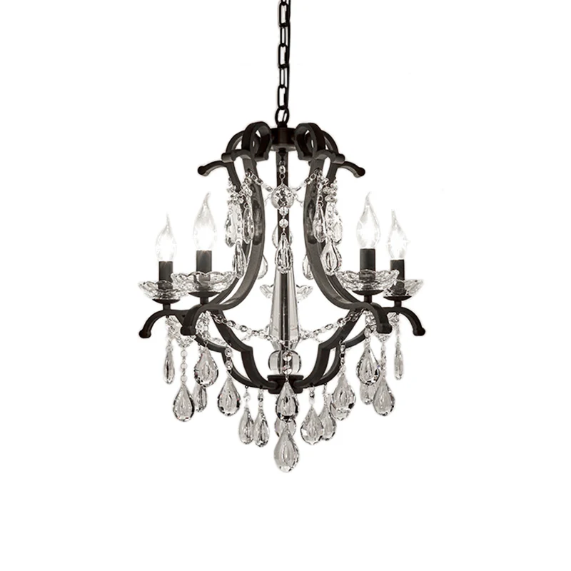 Vlamloze kaars hanglamp industrieel helder kristal 5/6 lampen hanglamp zwart voor slaapkamer Clearhalo