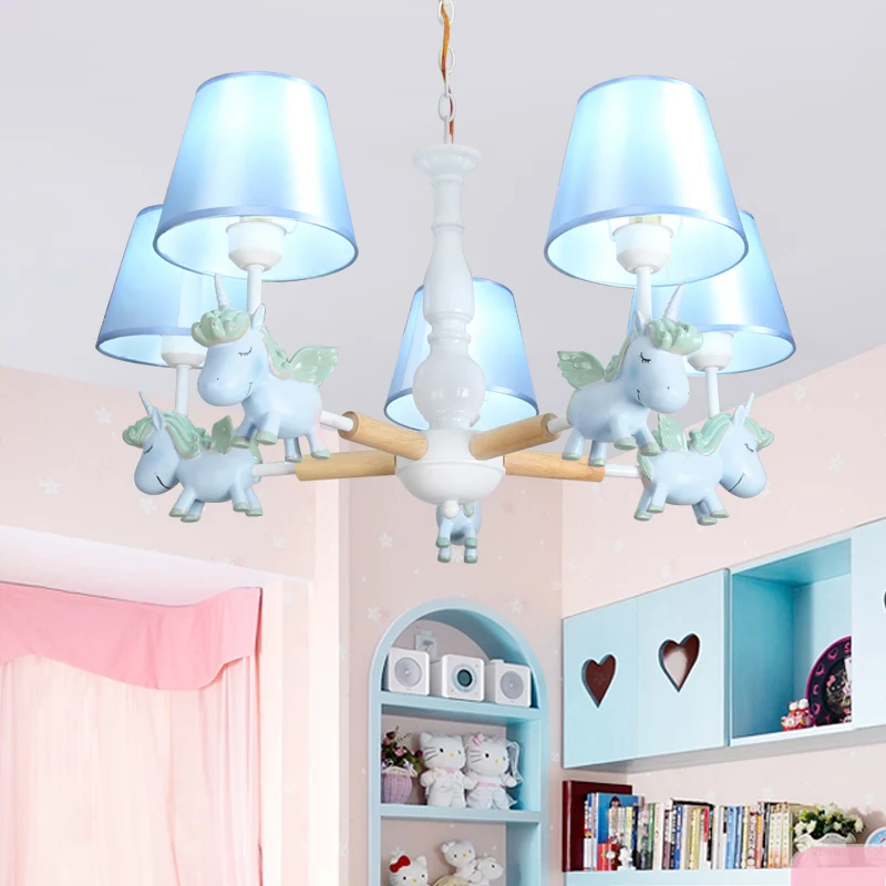 Vliegende eenhoorn slaapkamer kroonluchter lichte hars cartoon hanglamp met stoffen kap Clearhalo