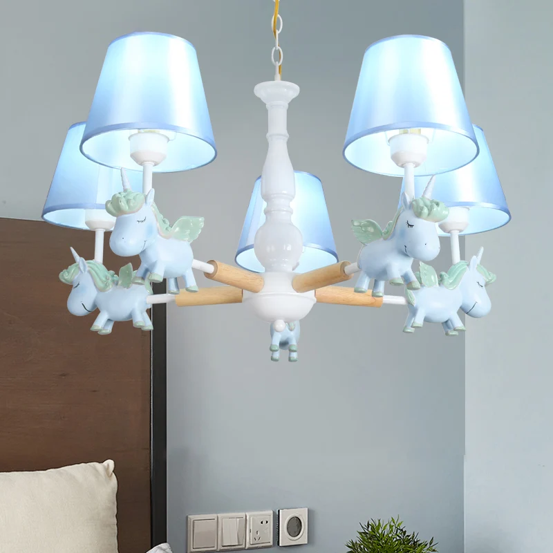 Vliegende eenhoorn slaapkamer kroonluchter lichte hars cartoon hanglamp met stoffen kap Clearhalo