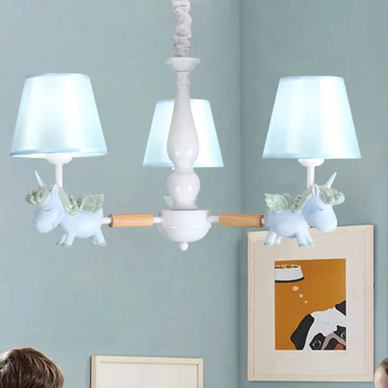 Vliegende eenhoorn slaapkamer kroonluchter lichte hars cartoon hanglamp met stoffen kap Clearhalo