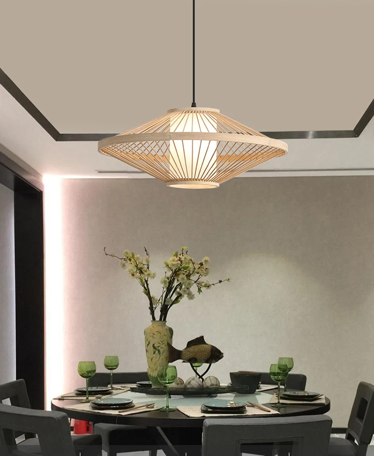 Vliegende Schotel Hanglamp Chinees Bamboe 1 Licht Restaurant Ophanghanger Clearhalo