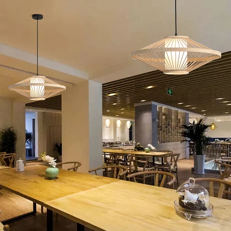 Vliegende Schotel Hanglamp Chinees Bamboe 1 Licht Restaurant Ophanghanger Clearhalo