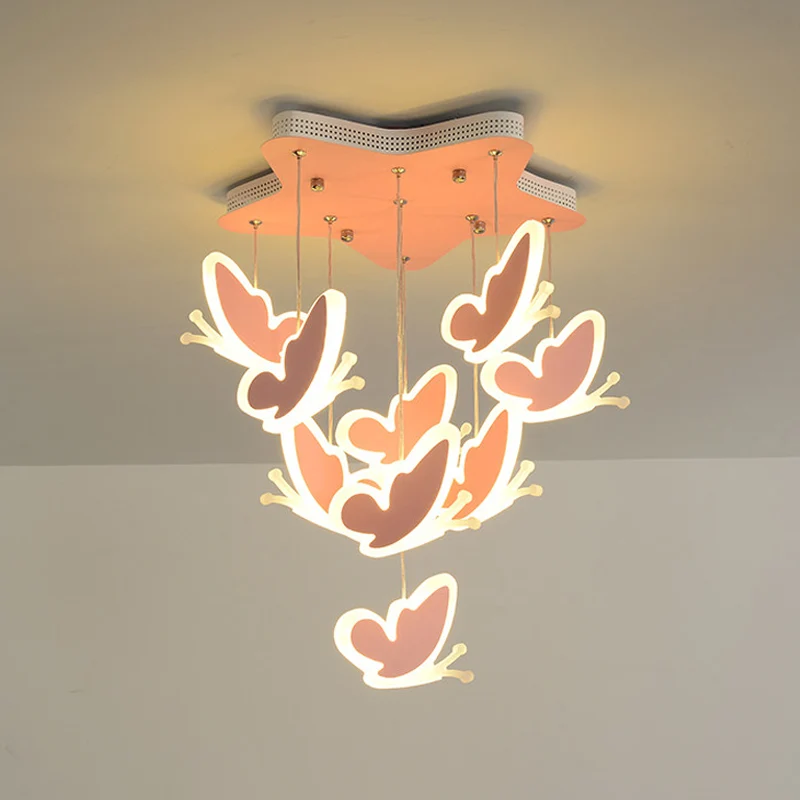 Vliegende vlindercluster plafondlamp kinderstijl acryl roze/blauw semi-inbouwarmatuur Clearhalo