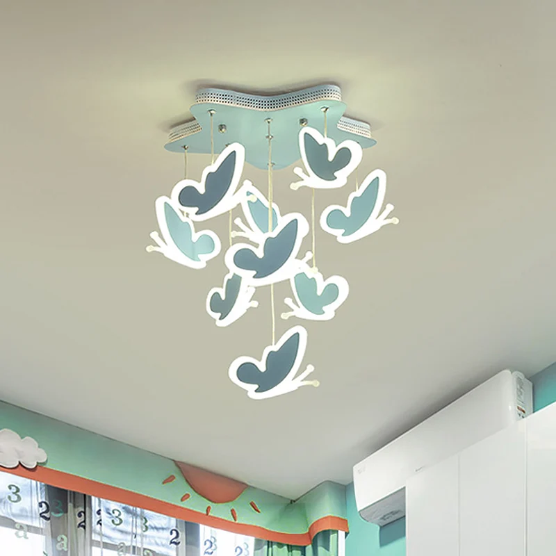 Vliegende vlindercluster plafondlamp kinderstijl acryl roze/blauw semi-inbouwarmatuur Clearhalo