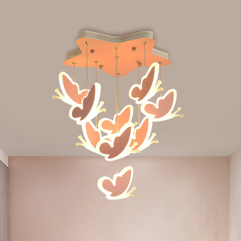 Vliegende vlindercluster plafondlamp kinderstijl acryl roze/blauw semi-inbouwarmatuur Clearhalo