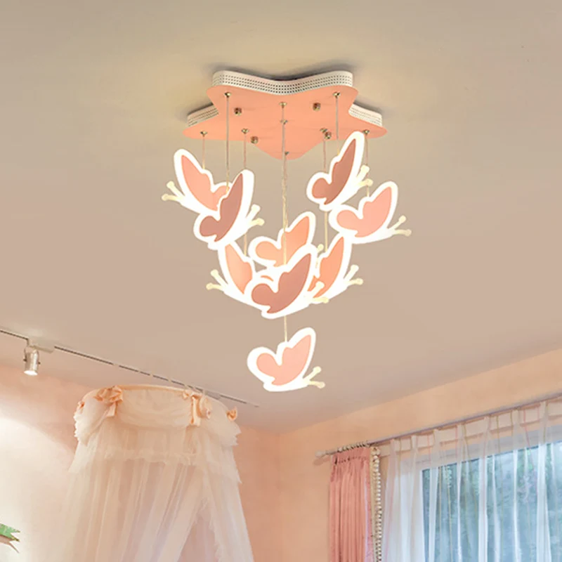 Vliegende vlindercluster plafondlamp kinderstijl acryl roze/blauw semi-inbouwarmatuur Clearhalo