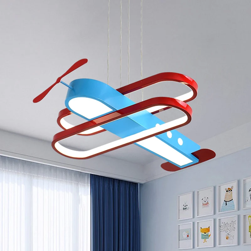 Vliegtuig acryl kroonluchter verlichting kinder LED blauwe plafond hanglamp voor slaapkamer, 19,5"/26" lang Clearhalo