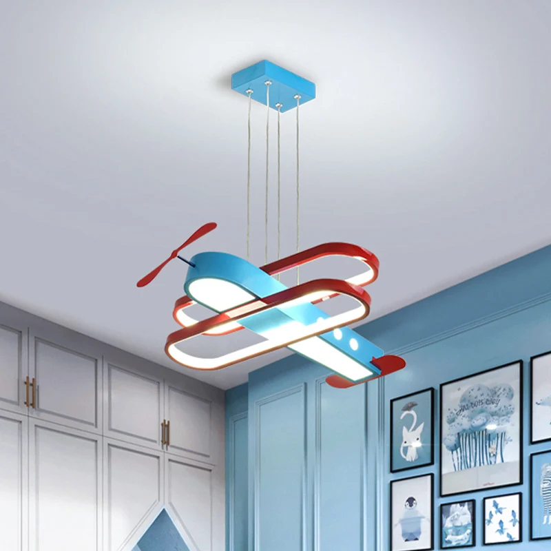 Vliegtuig acryl kroonluchter verlichting kinder LED blauwe plafond hanglamp voor slaapkamer, 19,5"/26" lang Clearhalo