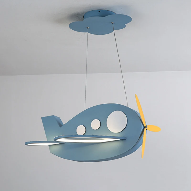 Vliegtuigvormige babykamerkroonluchter Metallic LED Cartoon plafondhanglamp Clearhalo