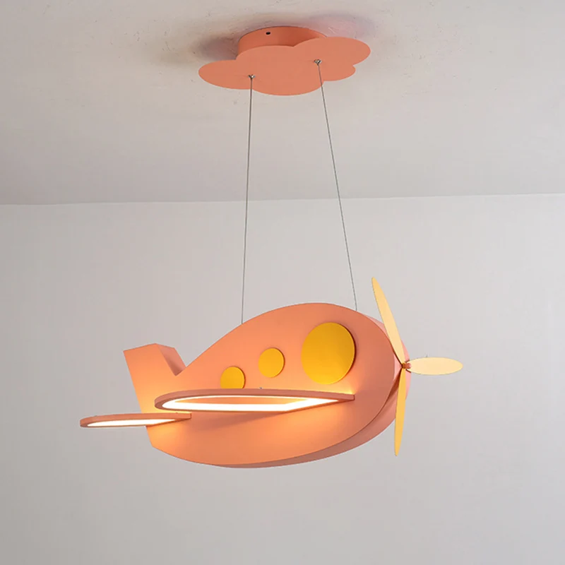 Vliegtuigvormige babykamerkroonluchter Metallic LED Cartoon plafondhanglamp Clearhalo