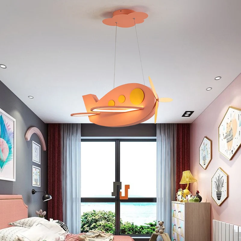 Vliegtuigvormige babykamerkroonluchter Metallic LED Cartoon plafondhanglamp Clearhalo