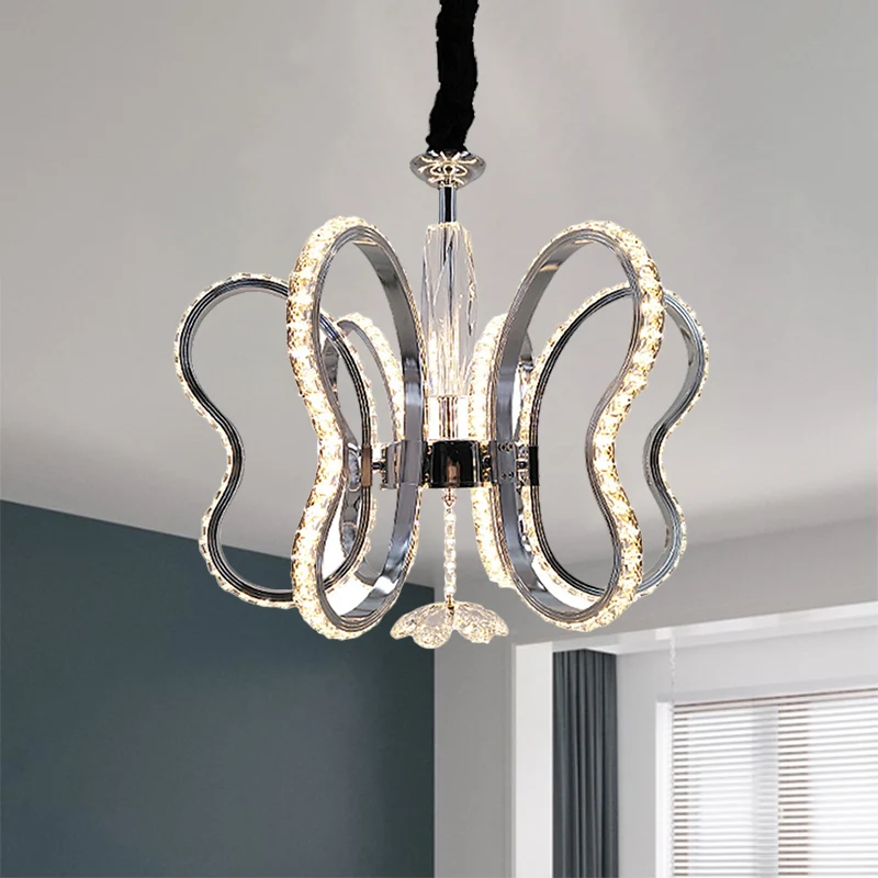 Vlinderplafondhanger postmoderne afgeschuinde kristallen LED-hangende restaurantkroonluchter chroom, warm/wit licht Clearhalo