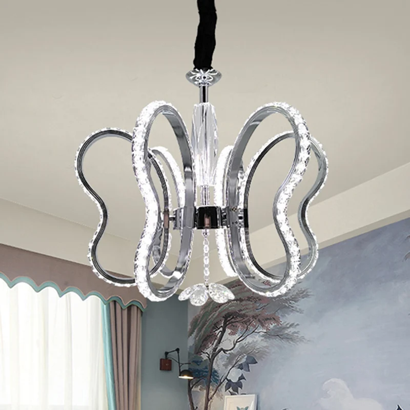 Vlinderplafondhanger postmoderne afgeschuinde kristallen LED-hangende restaurantkroonluchter chroom, warm/wit licht Clearhalo