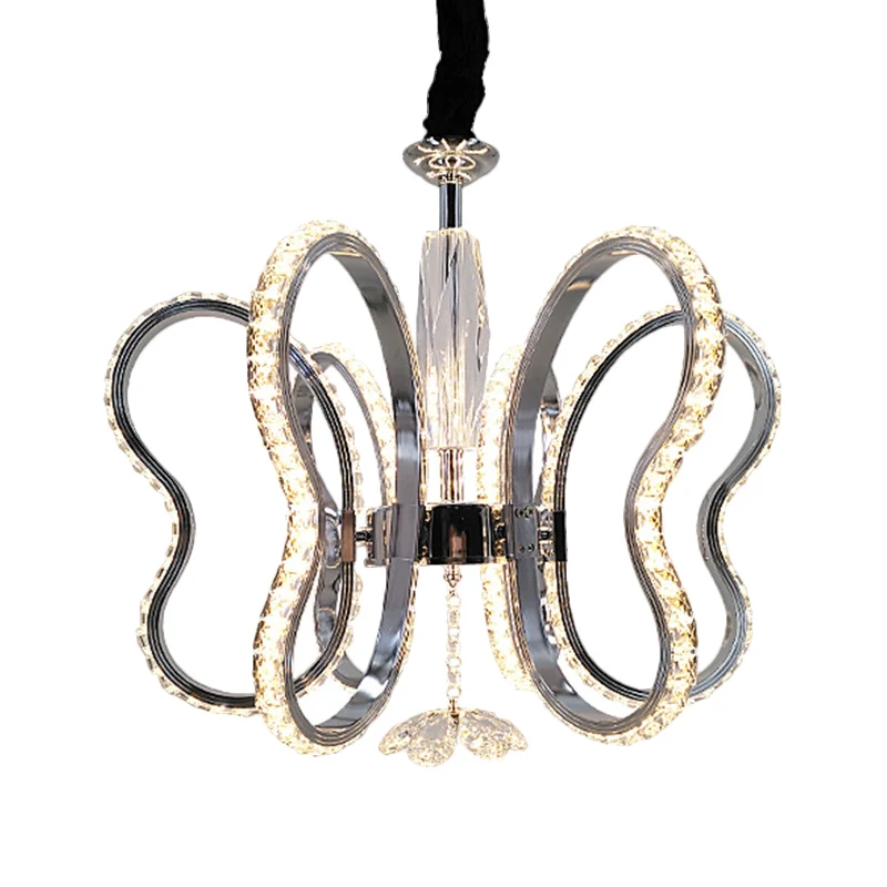 Vlinderplafondhanger postmoderne afgeschuinde kristallen LED-hangende restaurantkroonluchter chroom, warm/wit licht Clearhalo