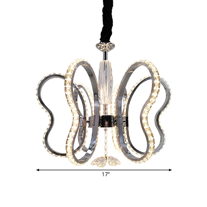 Vlinderplafondhanger postmoderne afgeschuinde kristallen LED-hangende restaurantkroonluchter chroom, warm/wit licht Clearhalo