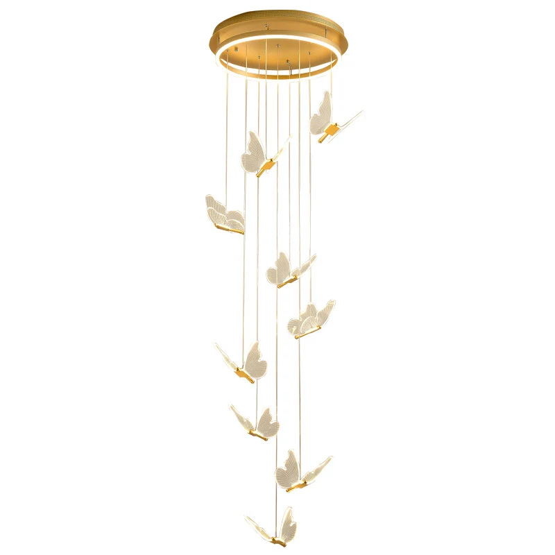 Vlinder-wenteltrap Plafondverlichting Acryl Moderne LED-multi-lichthanger goud Clearhalo