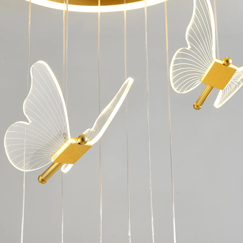 Vlinder-wenteltrap Plafondverlichting Acryl Moderne LED-multi-lichthanger goud Clearhalo