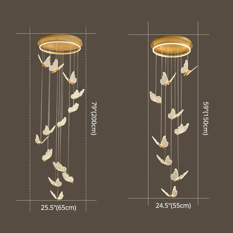 Vlinder-wenteltrap Plafondverlichting Acryl Moderne LED-multi-lichthanger goud Clearhalo