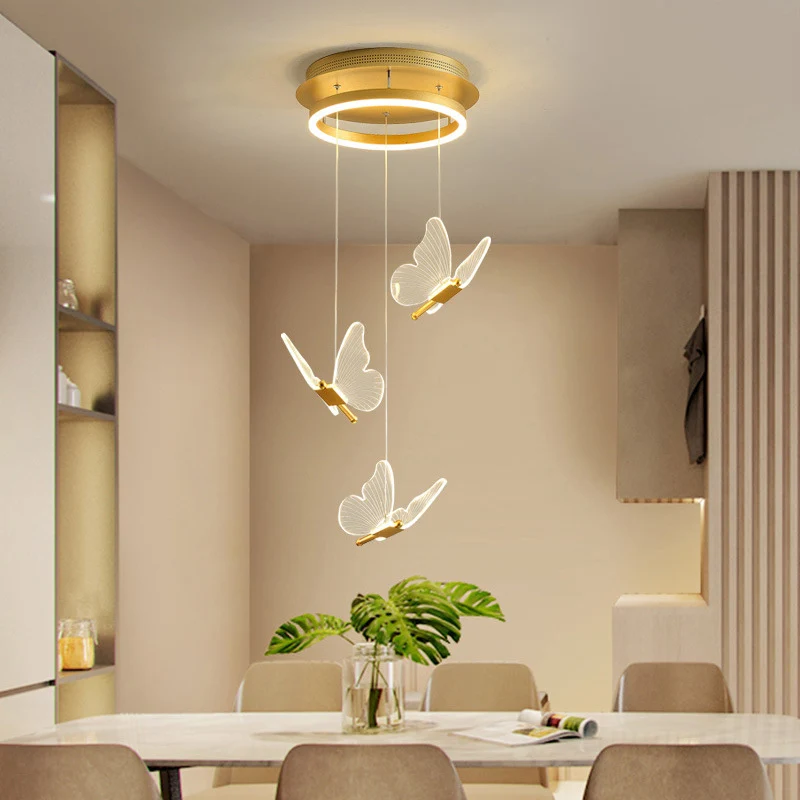Vlinder-wenteltrap Plafondverlichting Acryl Moderne LED-multi-lichthanger goud Clearhalo
