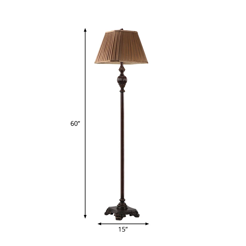 Vloerlamp met geplooide conische kap antieke stijl, 1 lichte stoffen vloerlamp bruin met urnvormige voet Clearhalo