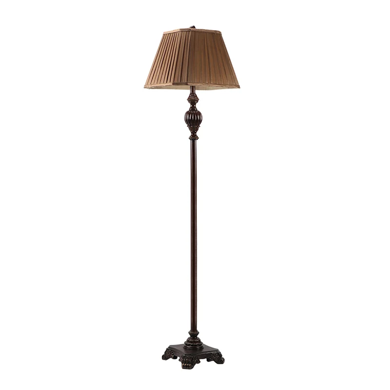 Vloerlamp met geplooide conische kap antieke stijl, 1 lichte stoffen vloerlamp bruin met urnvormige voet Clearhalo