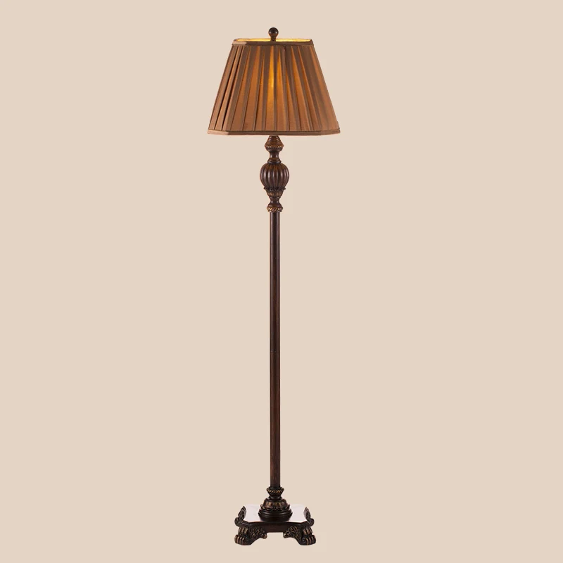 Vloerlamp met geplooide conische kap antieke stijl, 1 lichte stoffen vloerlamp bruin met urnvormige voet Clearhalo
