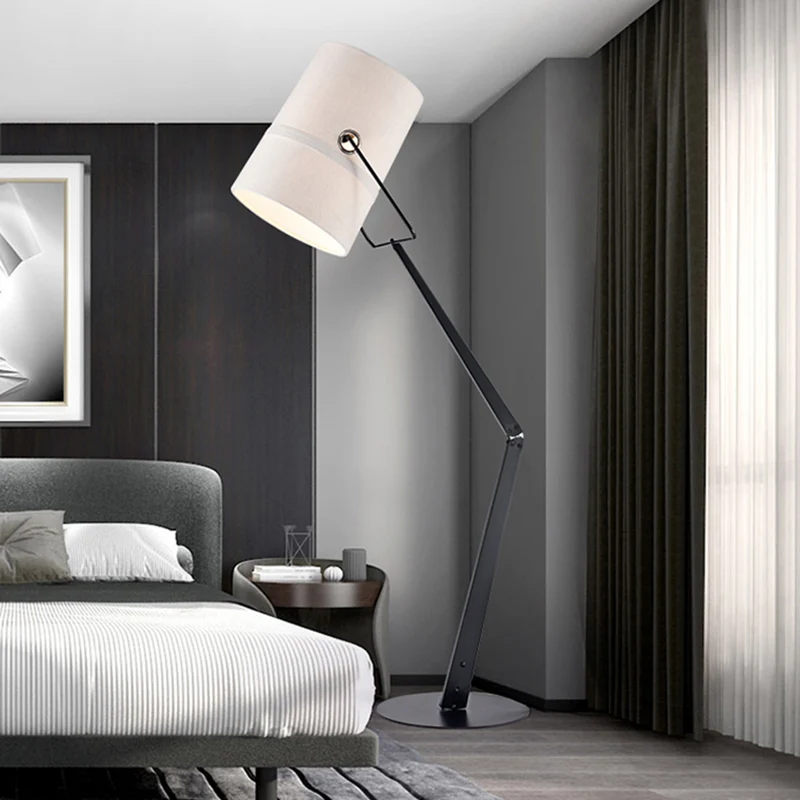 Vloerlamp met witte ton, creatieve industriële stof, verstelbare staande lamp voor een slaapkamer Clearhalo