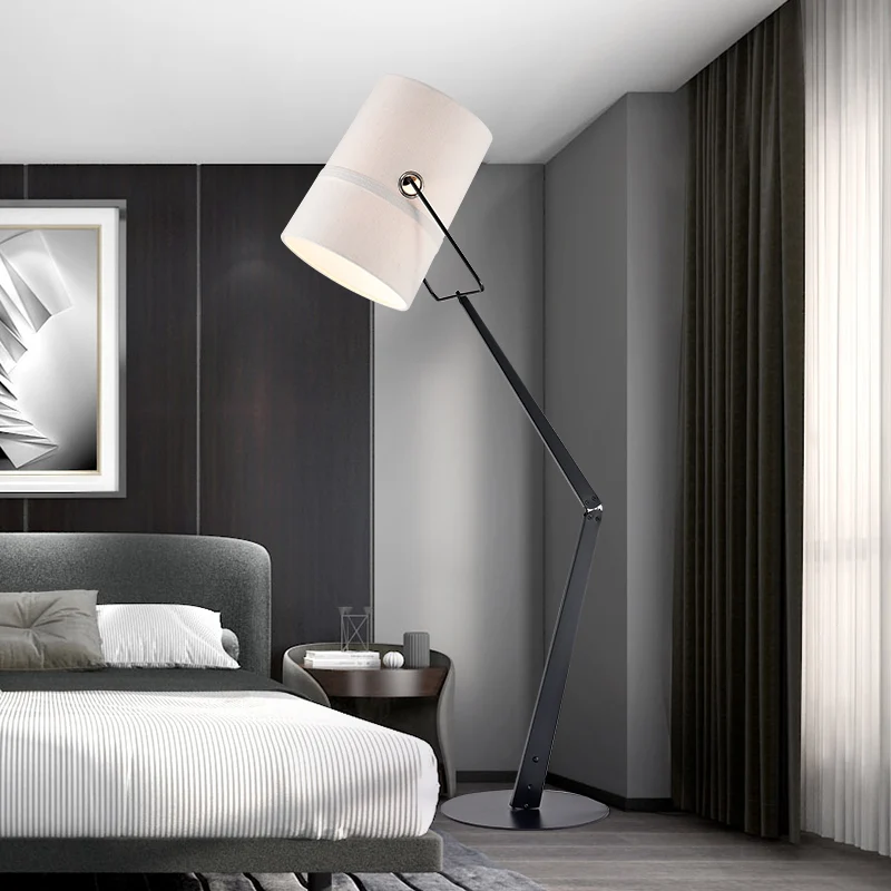 Vloerlamp met witte ton, creatieve industriële stof, verstelbare staande lamp voor een slaapkamer Clearhalo