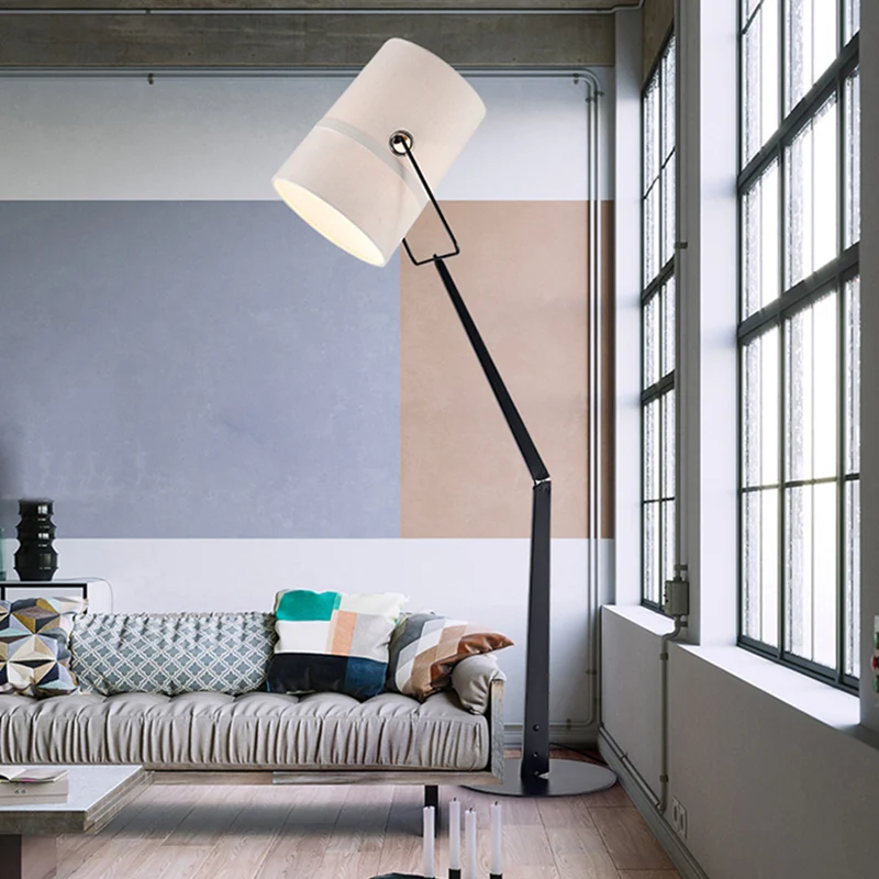 Vloerlamp met witte ton, creatieve industriële stof, verstelbare staande lamp voor een slaapkamer Clearhalo