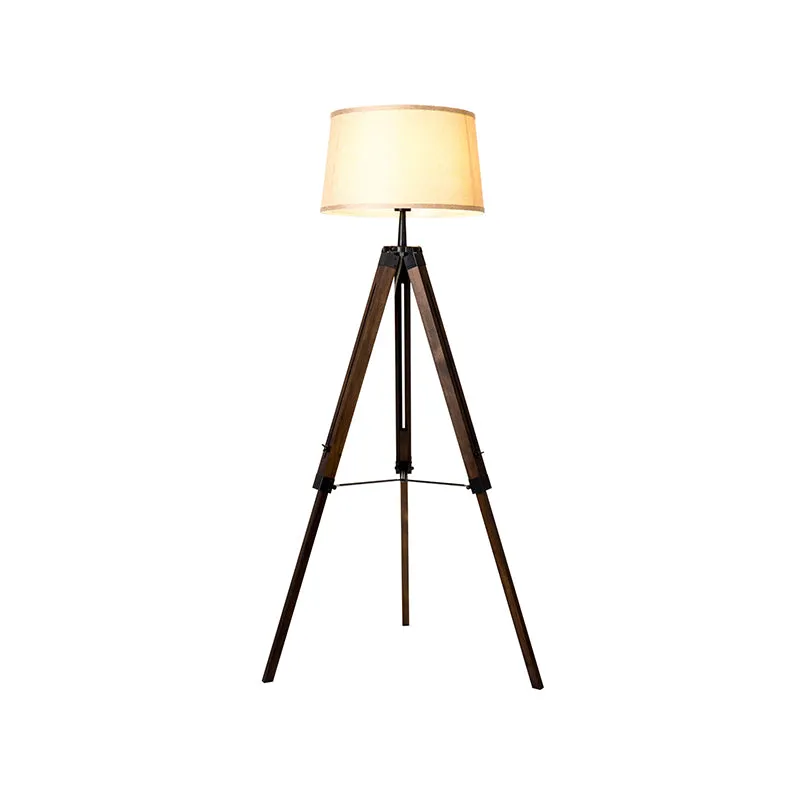 Vloerleeslamp met stoffen vat, eenvoud, enkele kop, hout/verouderd hout, staande lamp met drie poten Clearhalo