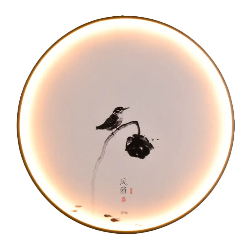 Vogel- en Lotus LED-muurschildering Licht Chinese stijl aluminium eetkamer Ronde inbouwkandelaar zwart Clearhalo
