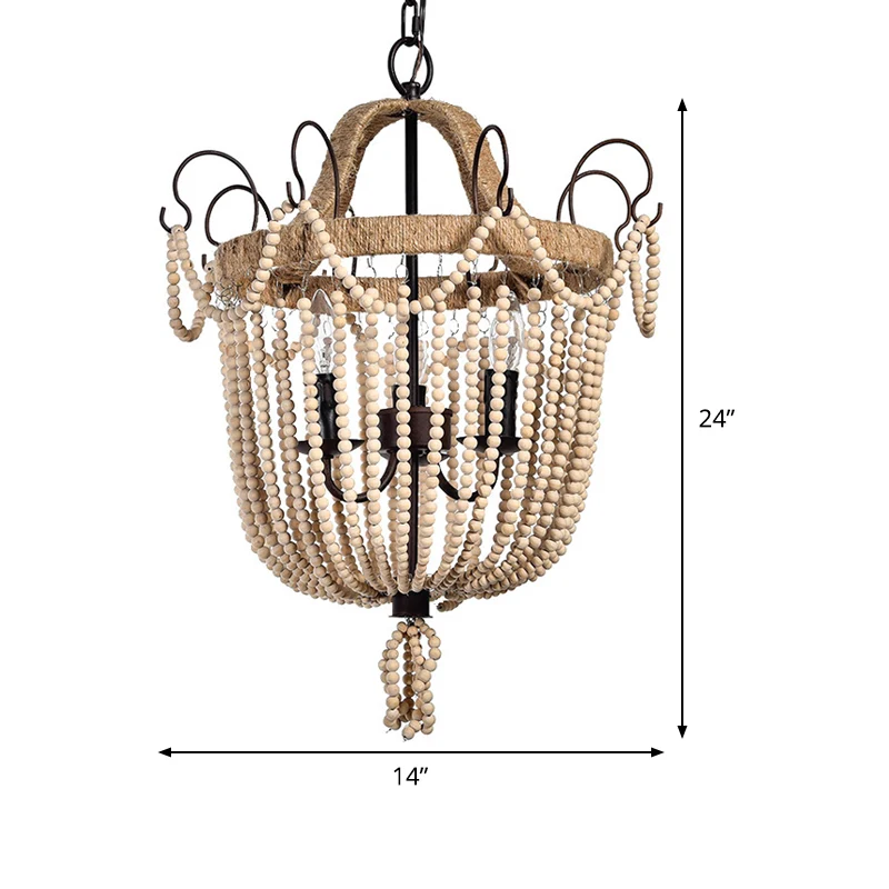 Vogelkooi hangende kroonluchter traditioneel hout 3 lampen lichtbruine hanglamp voor woonkamer Clearhalo