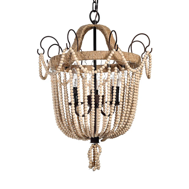 Vogelkooi hangende kroonluchter traditioneel hout 3 lampen lichtbruine hanglamp voor woonkamer Clearhalo