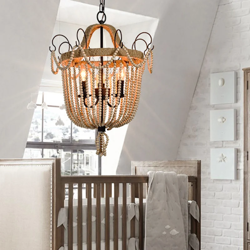 Vogelkooi hangende kroonluchter traditioneel hout 3 lampen lichtbruine hanglamp voor woonkamer Clearhalo