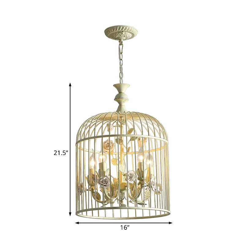 Vogelkooi Metalen Hanglamp Rustiek 3/5 Lichten Gang Kroonluchter Licht met Witte Bloem, 12,5"/16" Breed Clearhalo