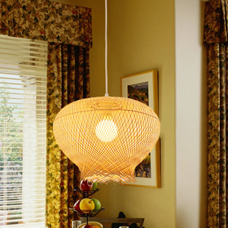 Vogelnest Bamboe Hanglamp Rustiek 1 Lichtbeige Hanglamp voor Restaurant Eetkamer Clearhalo