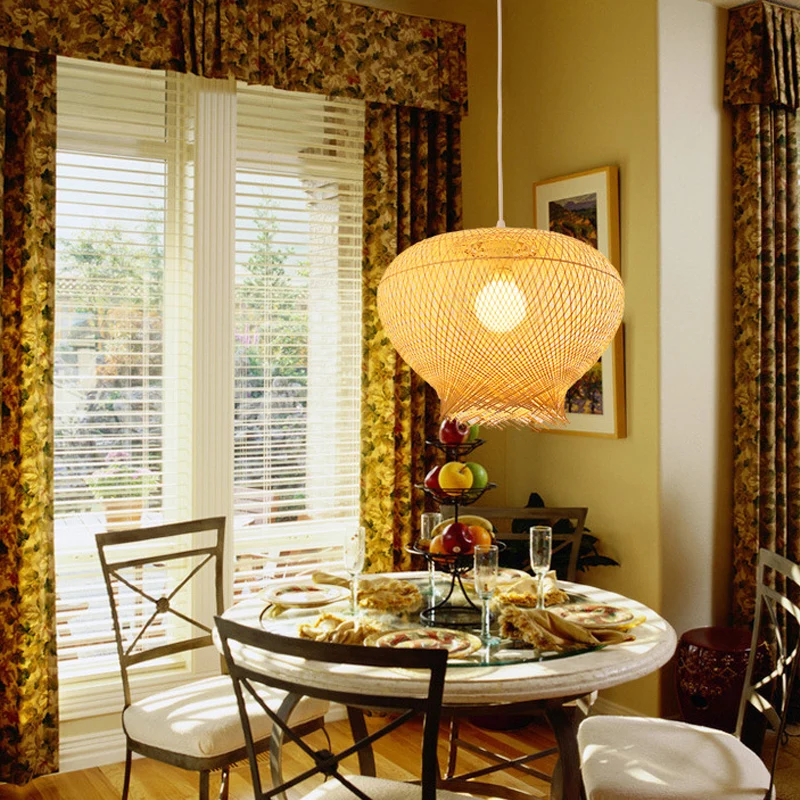 Vogelnest Bamboe Hanglamp Rustiek 1 Lichtbeige Hanglamp voor Restaurant Eetkamer Clearhalo