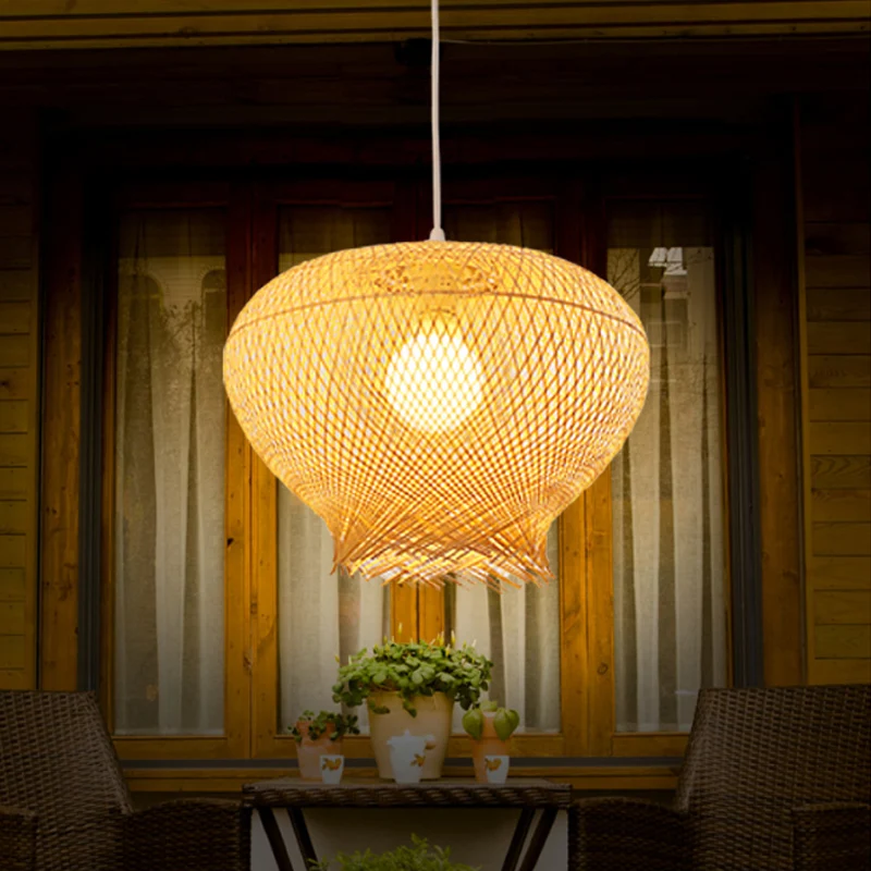 Vogelnest Bamboe Hanglamp Rustiek 1 Lichtbeige Hanglamp voor Restaurant Eetkamer Clearhalo