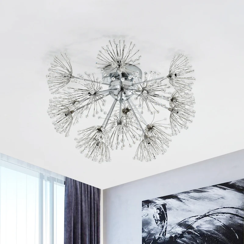 Vuurwerk Eetkamer Plafondgemonteerd licht Eenvoudig helder kristal Kraal 9/15-lamps Chrome Inbouwverlichting Clearhalo