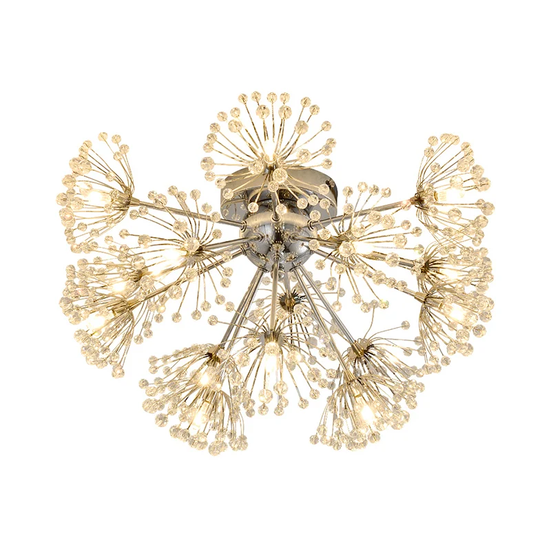 Vuurwerk Eetkamer Plafondgemonteerd licht Eenvoudig helder kristal Kraal 9/15-lamps Chrome Inbouwverlichting Clearhalo