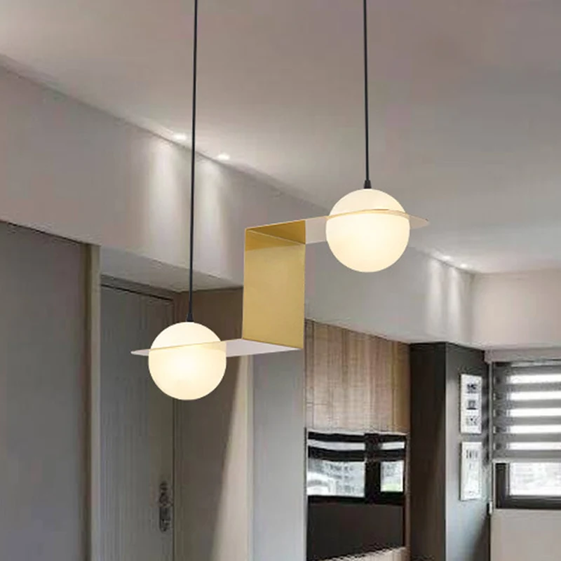 V/Z/Horizontale Kroonluchter Hanger Postmodern Mat Wit Bal Glas 2/3/4 Hoofden Goud Hangend Plafondlamp Clearhalo