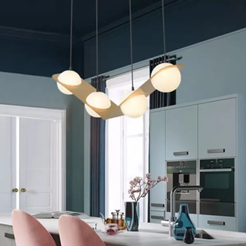 V/Z/Horizontale Kroonluchter Hanger Postmodern Mat Wit Bal Glas 2/3/4 Hoofden Goud Hangend Plafondlamp Clearhalo