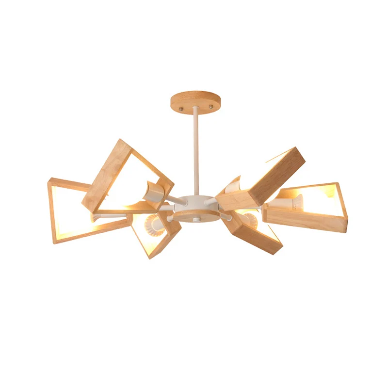 Waaiervormige houten plafondverlichting Scandinavische stijl witte kroonluchter lichtarmatuur voor eetkamer Clearhalo