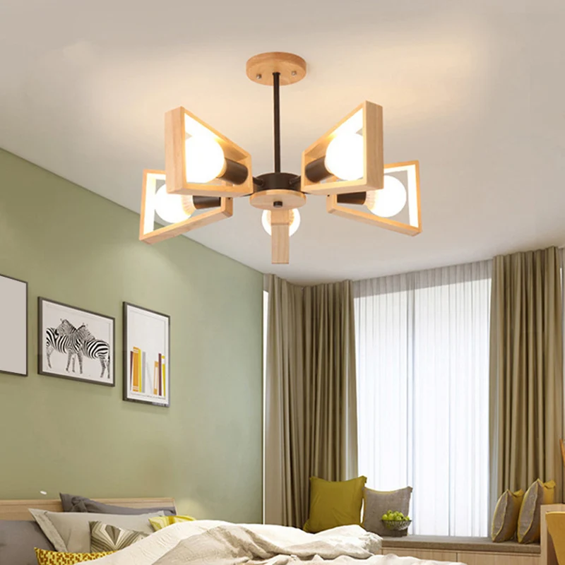 Waaiervormige houten plafondverlichting Scandinavische stijl witte kroonluchter lichtarmatuur voor eetkamer Clearhalo