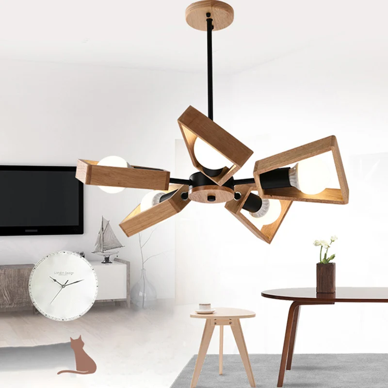Waaiervormige houten plafondverlichting Scandinavische stijl witte kroonluchter lichtarmatuur voor eetkamer Clearhalo