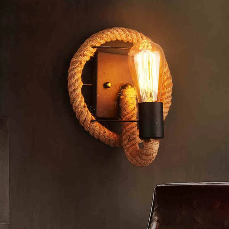 Wagon Wheel binnenwandverlichting Lodge-stijl wandmontagelamp met touwkap Clearhalo