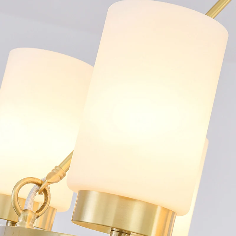 Wagon Wheel Frosted Glass Kroonluchter Licht Klassiek 4/6 Lichten Slaapkamer Hanglamp goud met cilinderkap Clearhalo