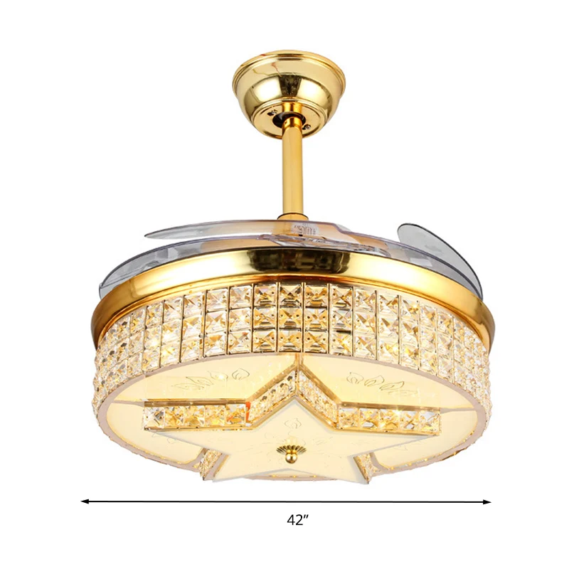 Wandbediening/Afstandsbediening/Frequentie Converteerbare Sterventilator Licht Modernistische Stijl Goud Ingebed Kristal L...