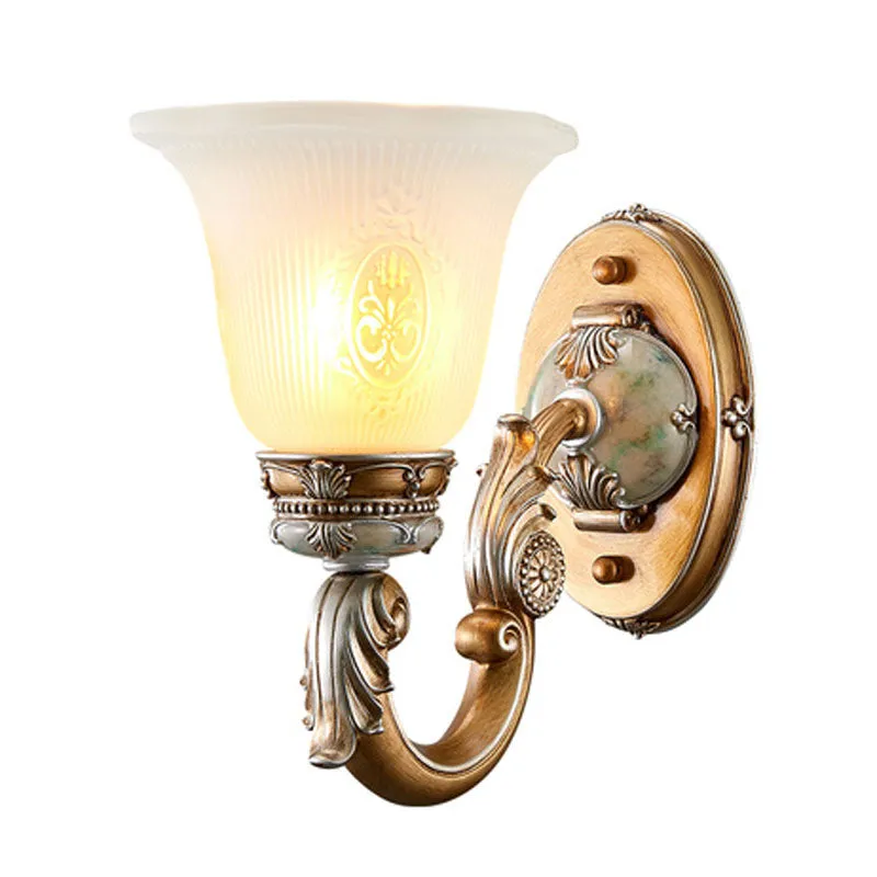 Wandkandelaar met 1/2 kop, traditionele klokvorm, gecanneleerd opaalglas, wandverlichtingsidee bruin Clearhalo