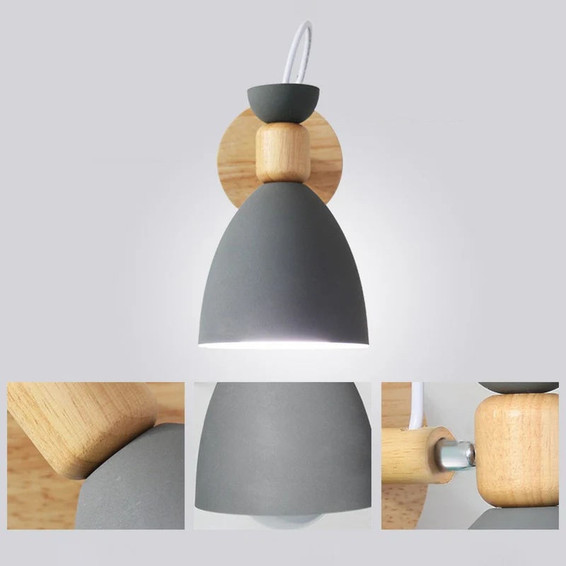 Wandlamp Macaron met metalen draaikap, 1 lamp, slaapkamerwandlamp hout Clearhalo